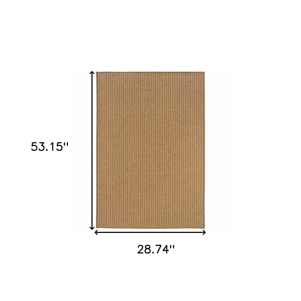 2' X 4' Tan Striped Stain Resistant Indoor Outdoor Area Rug - Homeroots - Flyclothing LLC