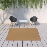 7' X 10' Tan Striped Stain Resistant Indoor Outdoor Area Rug - Homeroots - Flyclothing LLC