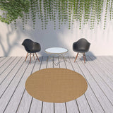 8' X 8' Tan Round Striped Stain Resistant Indoor Outdoor Area Rug - Homeroots - Flyclothing LLC