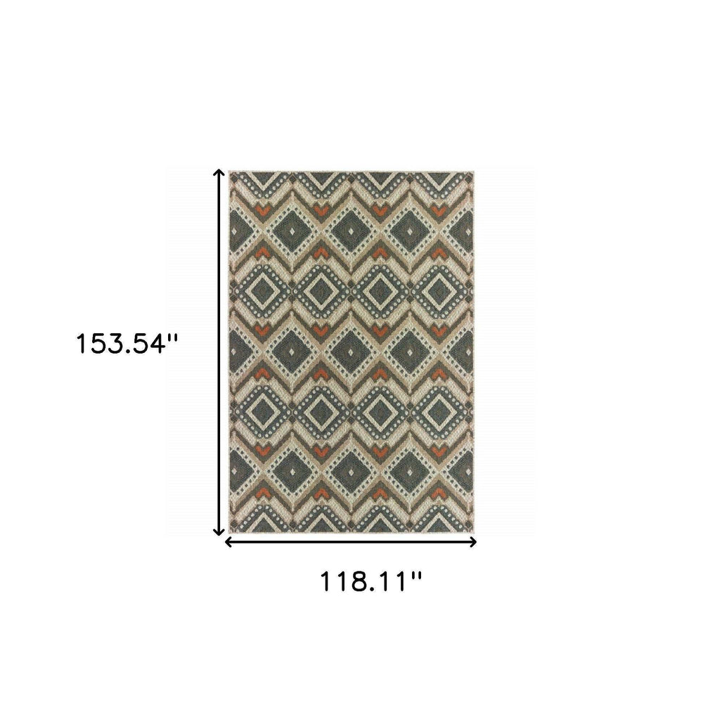 10' X 13' Gray Geometric Stain Resistant Indoor Outdoor Area Rug - Homeroots - Flyclothing LLC