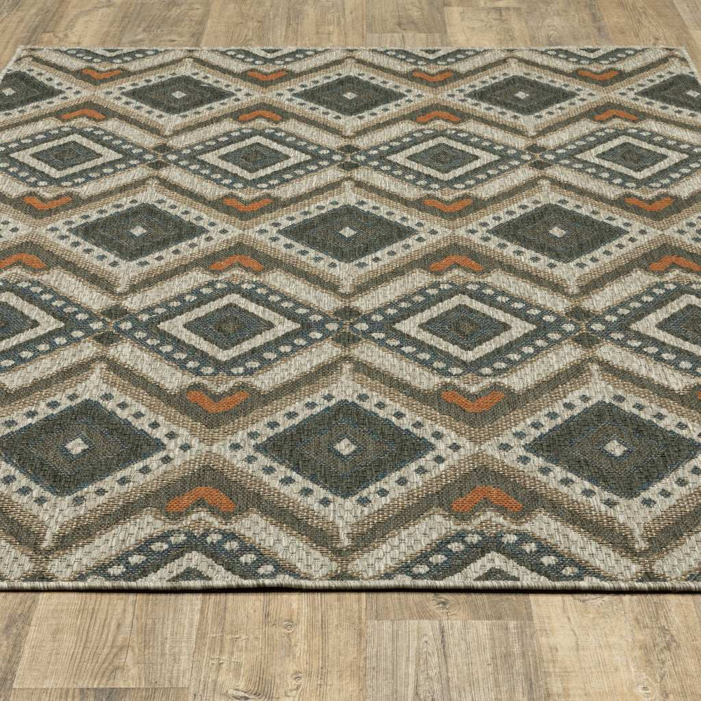 10' X 13' Gray Geometric Stain Resistant Indoor Outdoor Area Rug - Homeroots - Flyclothing LLC