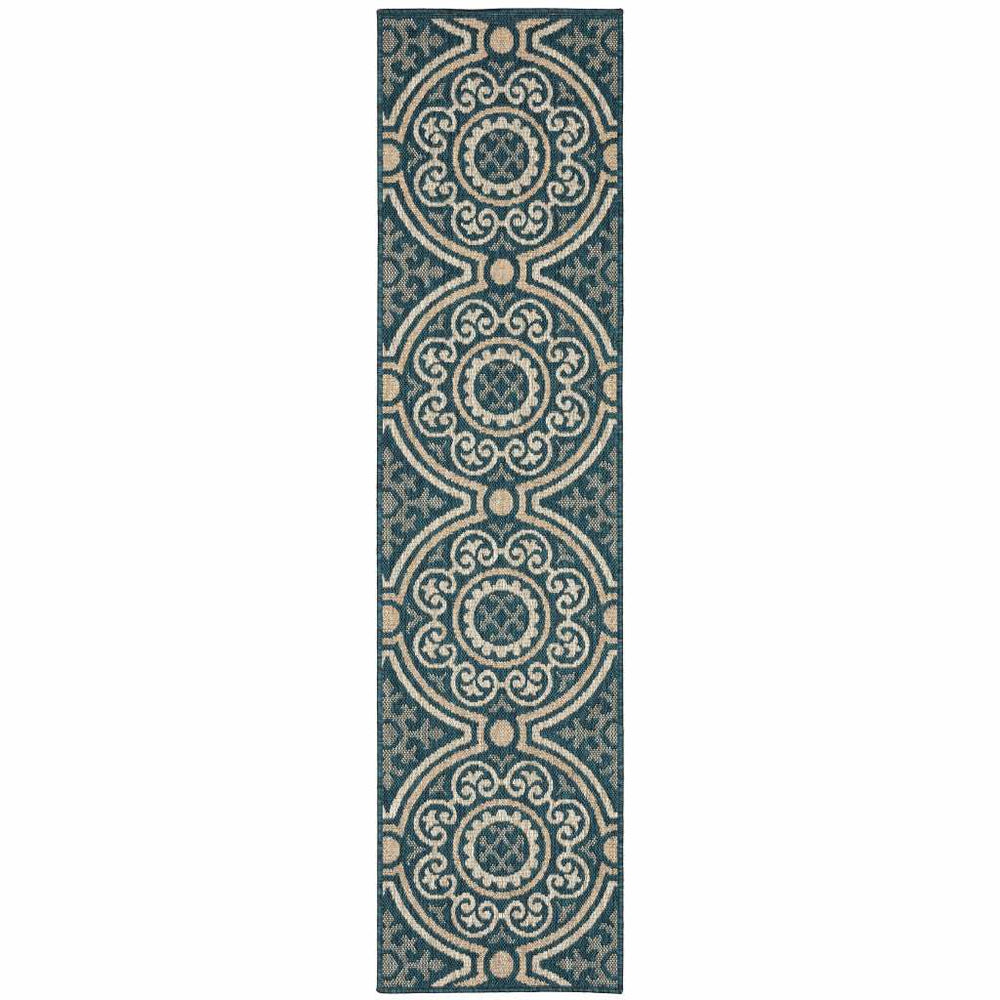2' X 8' Blue and Gray Geometric Stain Resistant Indoor Outdoor Area Rug - Homeroots - Flyclothing LLC