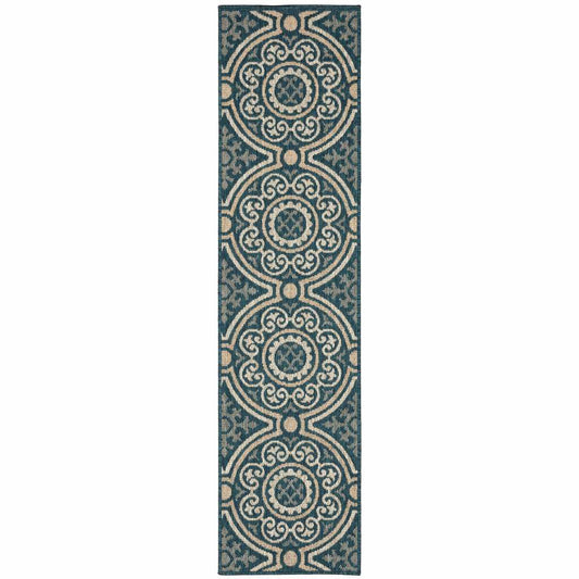 2' X 8' Blue and Gray Geometric Stain Resistant Indoor Outdoor Area Rug - Homeroots - Flyclothing LLC