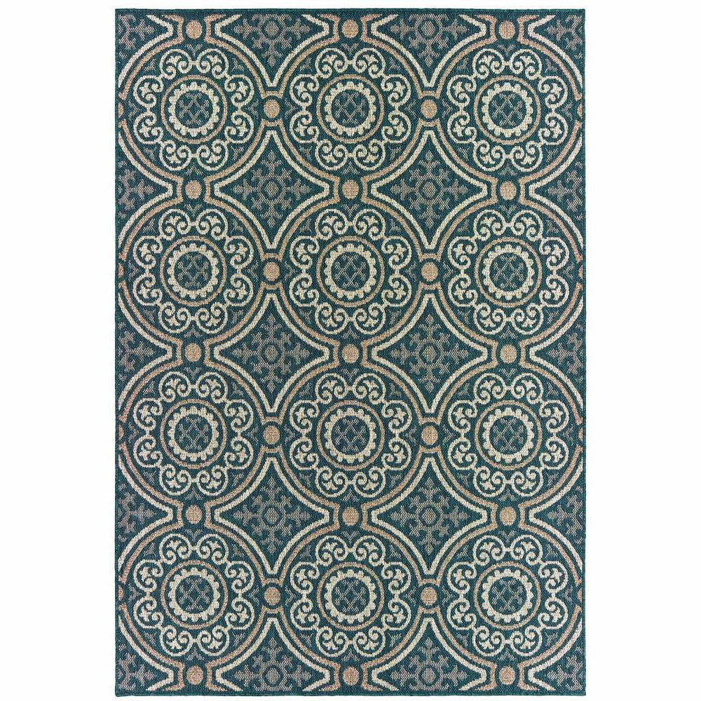 8' x 10' Blue and Gray Geometric Stain Resistant Indoor Outdoor Area Rug - Homeroots - Flyclothing LLC