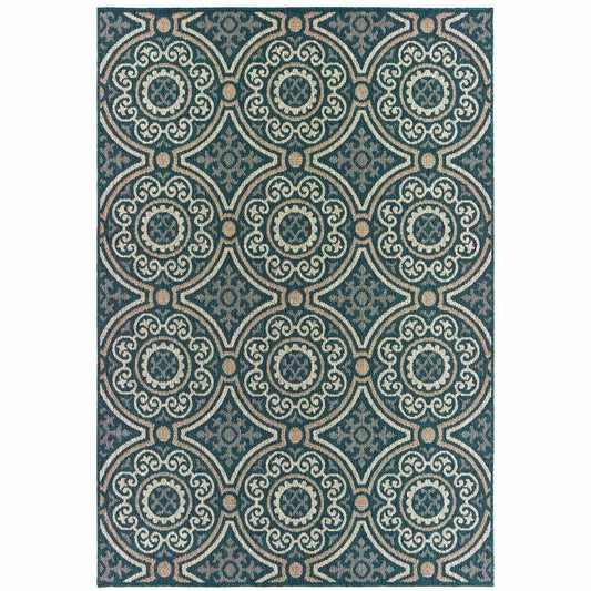 10' X 13' Blue and Gray Geometric Stain Resistant Indoor Outdoor Area Rug - Homeroots - Flyclothing LLC
