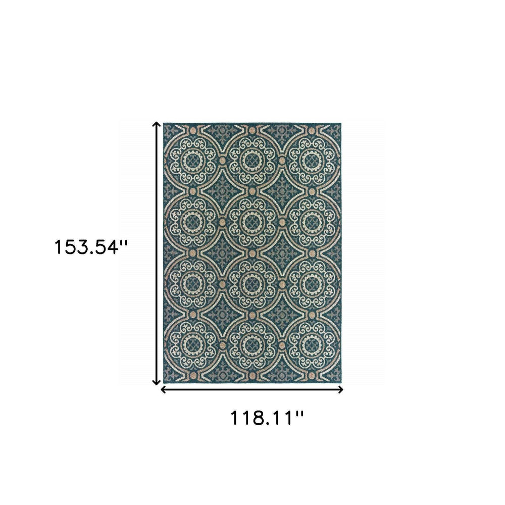 10' X 13' Blue and Gray Geometric Stain Resistant Indoor Outdoor Area Rug - Homeroots - Flyclothing LLC