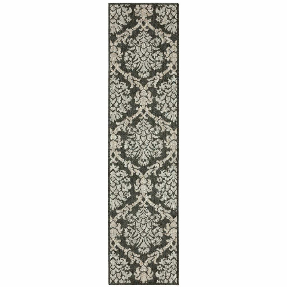 2' X 8' Gray Floral Stain Resistant Indoor Outdoor Area Rug - Homeroots - Flyclothing LLC