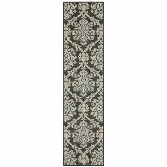 2' X 8' Gray Floral Stain Resistant Indoor Outdoor Area Rug - Homeroots - Flyclothing LLC