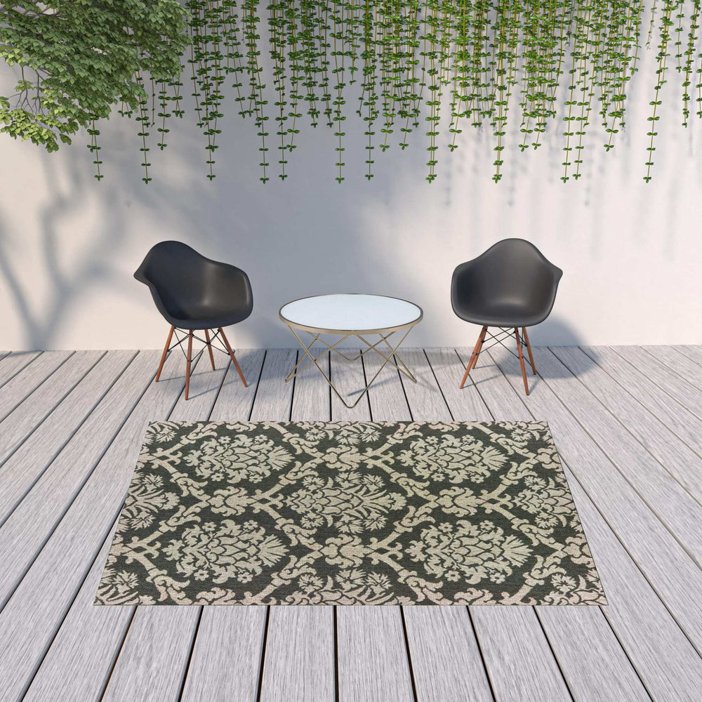 7' X 9' Gray Floral Stain Resistant Indoor Outdoor Area Rug - Homeroots - Flyclothing LLC
