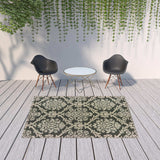 7' X 9' Gray Floral Stain Resistant Indoor Outdoor Area Rug - Homeroots - Flyclothing LLC