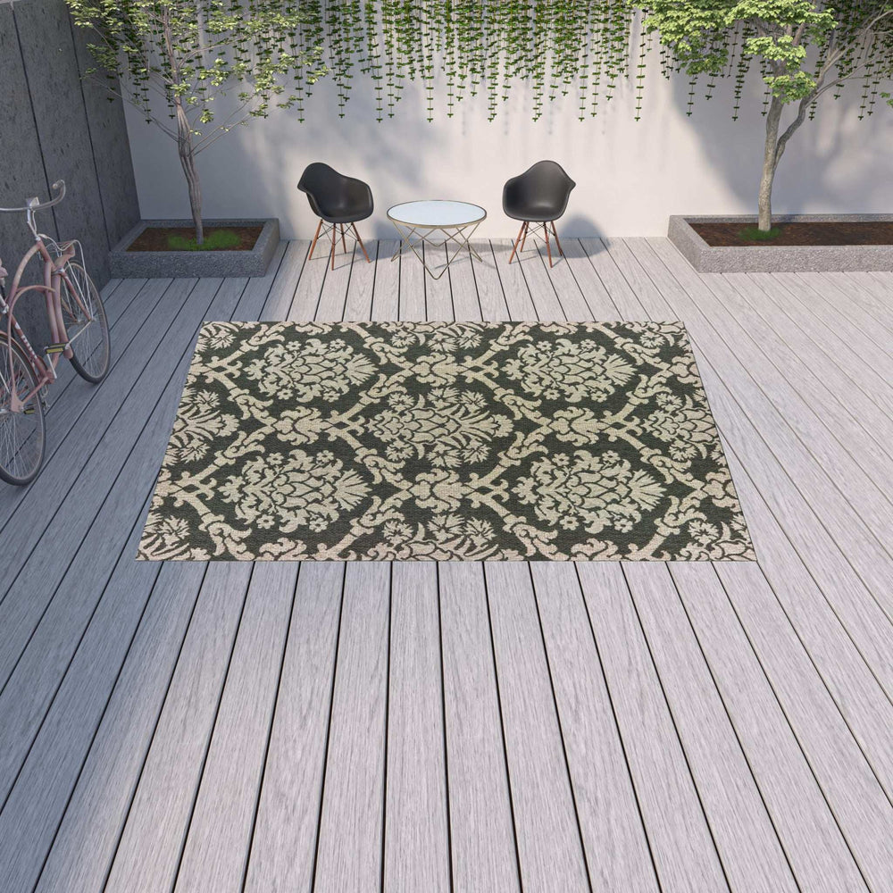 10' X 13' Gray Floral Stain Resistant Indoor Outdoor Area Rug - Homeroots - Flyclothing LLC