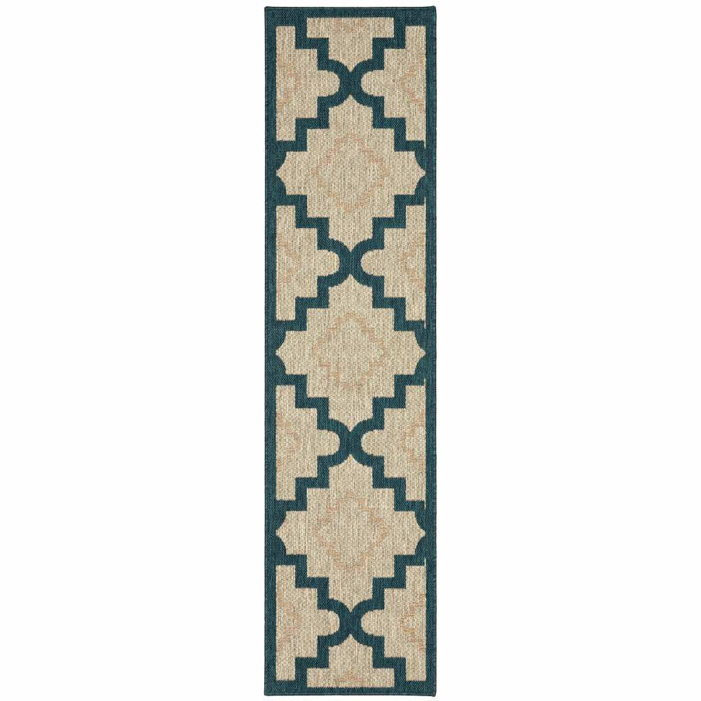 2' X 8' Blue and Gray Geometric Stain Resistant Indoor Outdoor Area Rug - Homeroots - Flyclothing LLC