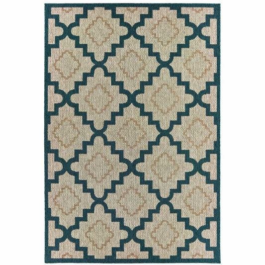 3' X 5' Blue and Gray Geometric Stain Resistant Indoor Outdoor Area Rug - Homeroots - Flyclothing LLC