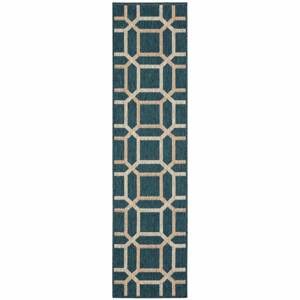 2' X 8' Blue and Gray Geometric Stain Resistant Indoor Outdoor Area Rug - Homeroots - Flyclothing LLC