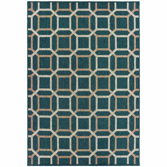 3' X 5' Blue and Gray Geometric Stain Resistant Indoor Outdoor Area Rug - Homeroots - Flyclothing LLC