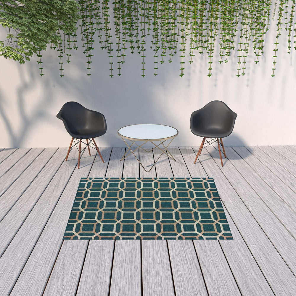 5' X 7' Blue and Gray Geometric Stain Resistant Indoor Outdoor Area Rug - Homeroots - Flyclothing LLC