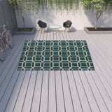 10' X 13' Blue and Gray Geometric Stain Resistant Indoor Outdoor Area Rug - Homeroots - Flyclothing LLC