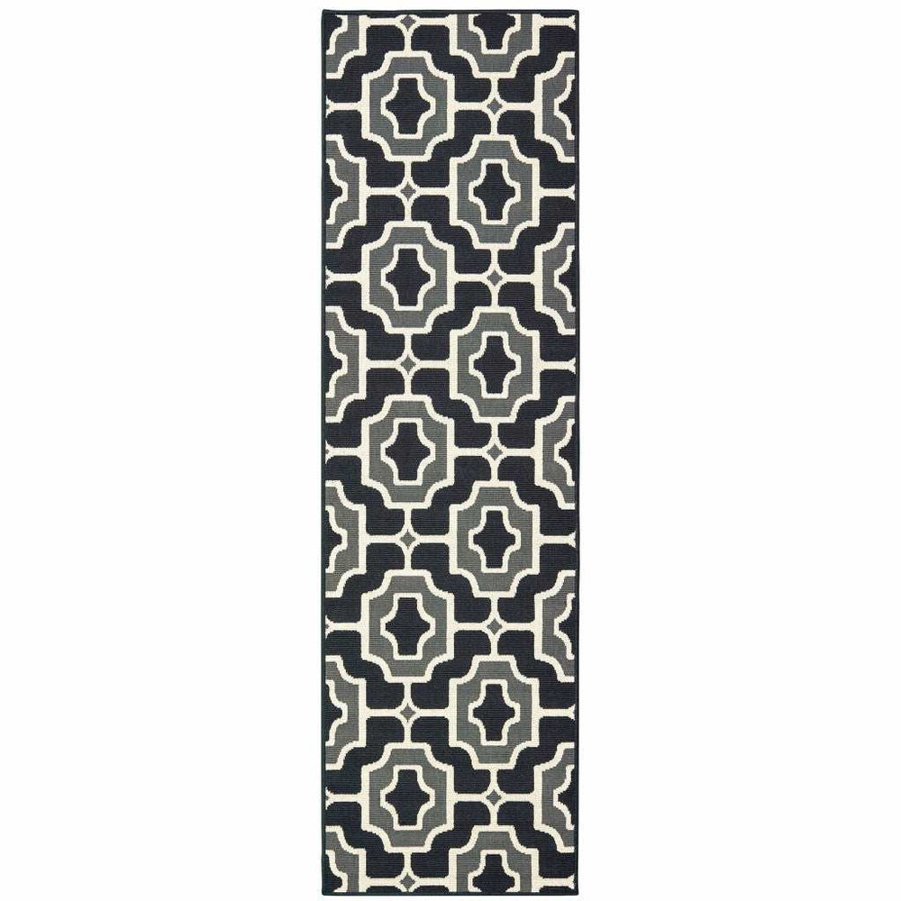 2' X 8' Black and Gray Geometric Stain Resistant Indoor Outdoor Area Rug - Homeroots - Flyclothing LLC