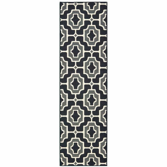 2' X 8' Black and Gray Geometric Stain Resistant Indoor Outdoor Area Rug - Homeroots - Flyclothing LLC