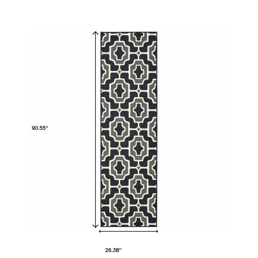 2' X 8' Black and Gray Geometric Stain Resistant Indoor Outdoor Area Rug - Homeroots - Flyclothing LLC