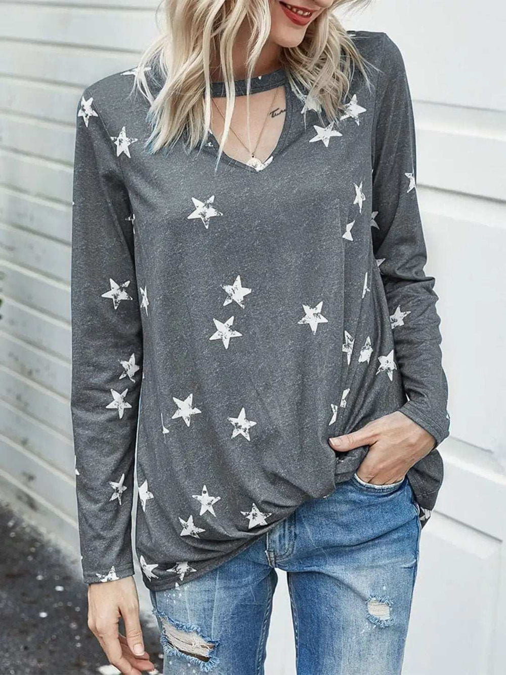 Cutout Round Neck Long Sleeve T-Shirt - Trendsi - Flyclothing LLC