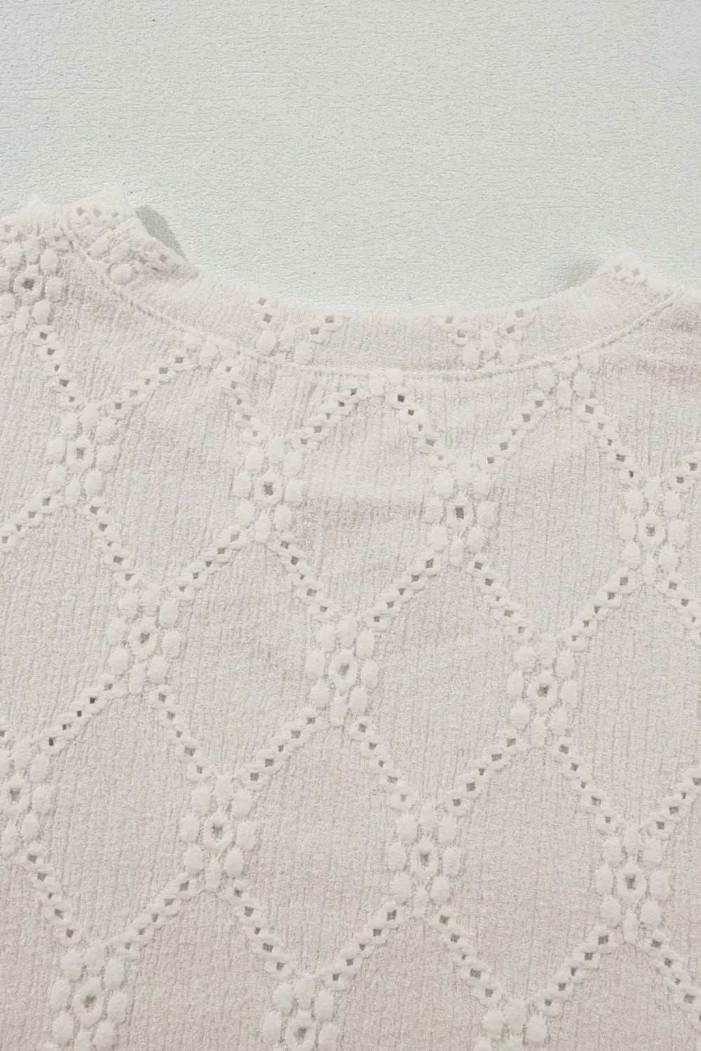 Eyelet Round Neck Short Sleeve Blouse - Trendsi - Flyclothing LLC