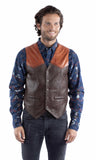 leatherwear mens chocolate w/cognac 100% leather snap front vest - Scully Leather - Flyclothing LLC