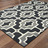 9' X 13' Black and Gray Geometric Stain Resistant Indoor Outdoor Area Rug - Homeroots - Flyclothing LLC