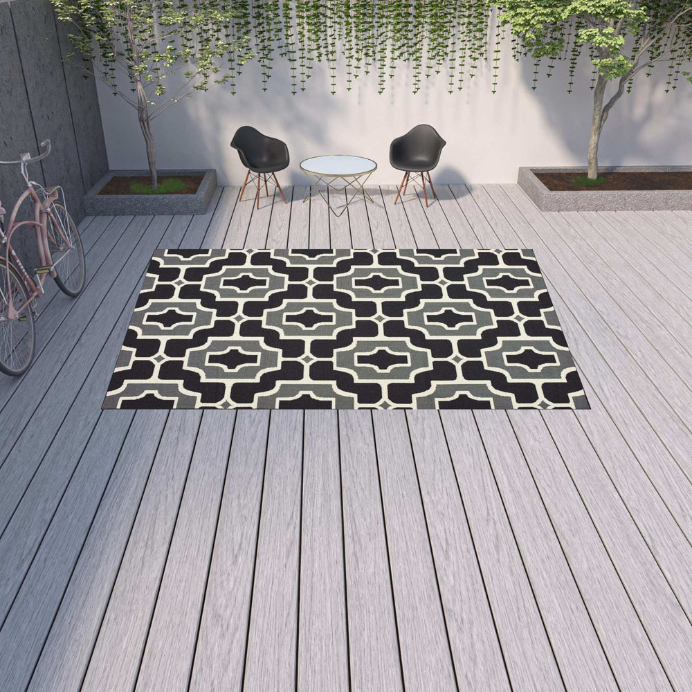 9' X 13' Black and Gray Geometric Stain Resistant Indoor Outdoor Area Rug - Homeroots - Flyclothing LLC