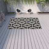 9' X 13' Black and Gray Geometric Stain Resistant Indoor Outdoor Area Rug - Homeroots - Flyclothing LLC