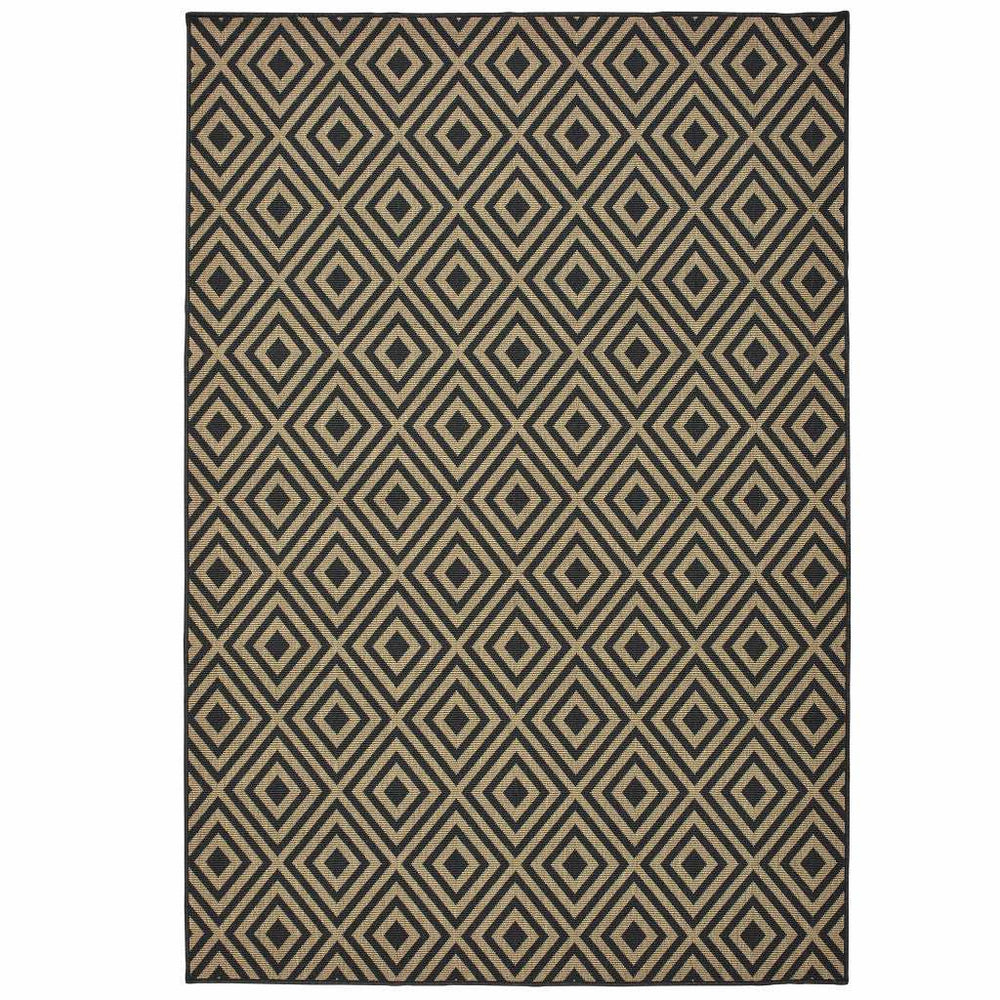 2' X 4' Black and Tan Geometric Stain Resistant Indoor Outdoor Area Rug - Homeroots - Flyclothing LLC
