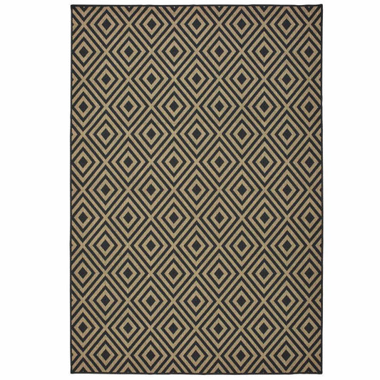 2' X 4' Black and Tan Geometric Stain Resistant Indoor Outdoor Area Rug - Homeroots - Flyclothing LLC