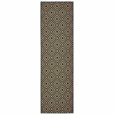 2' X 8' Black and Tan Geometric Stain Resistant Indoor Outdoor Area Rug - Homeroots - Flyclothing LLC