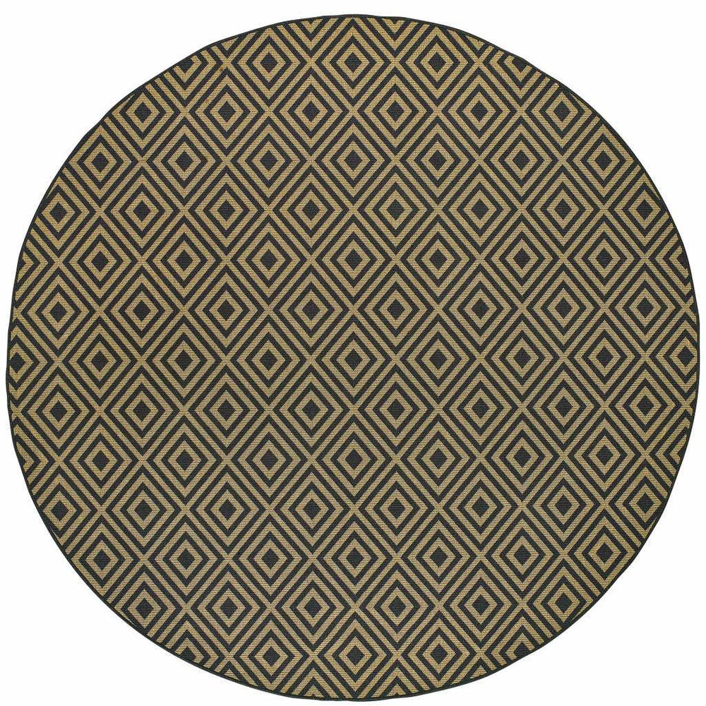 8' X 8' Black and Tan Round Geometric Stain Resistant Indoor Outdoor Area Rug - Homeroots - Flyclothing LLC