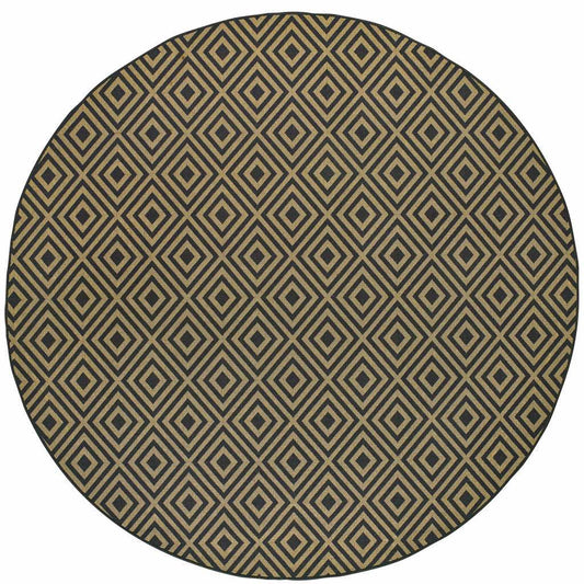 8' X 8' Black and Tan Round Geometric Stain Resistant Indoor Outdoor Area Rug - Homeroots - Flyclothing LLC