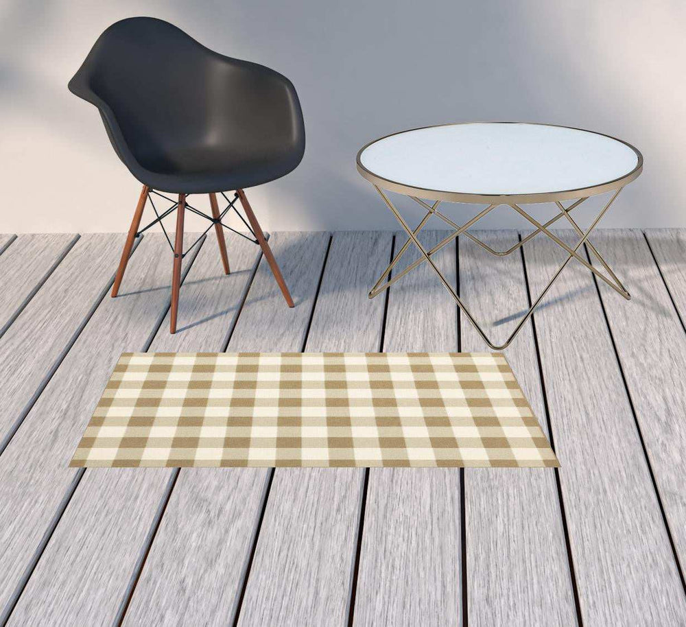 2' X 4' Gray and Ivory Geometric Stain Resistant Indoor Outdoor Area Rug - Homeroots - Flyclothing LLC
