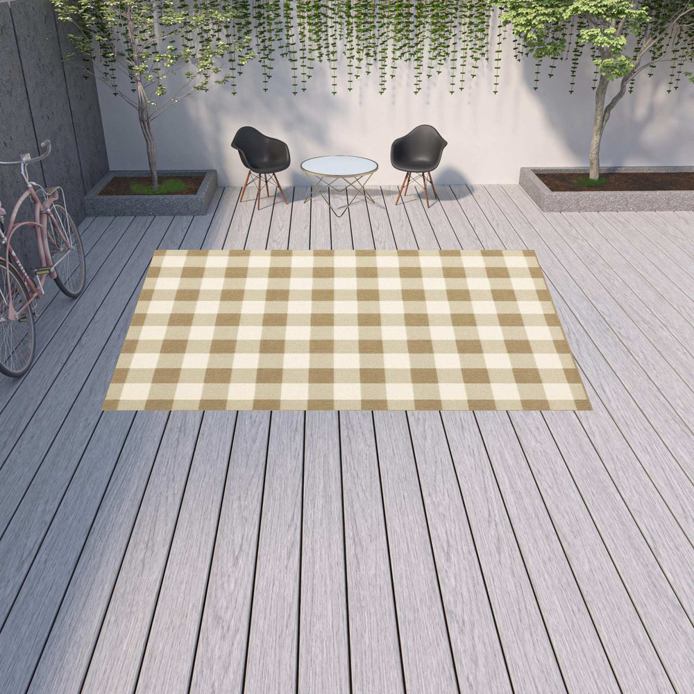 9' X 13' Gray and Ivory Geometric Stain Resistant Indoor Outdoor Area Rug - Homeroots - Flyclothing LLC