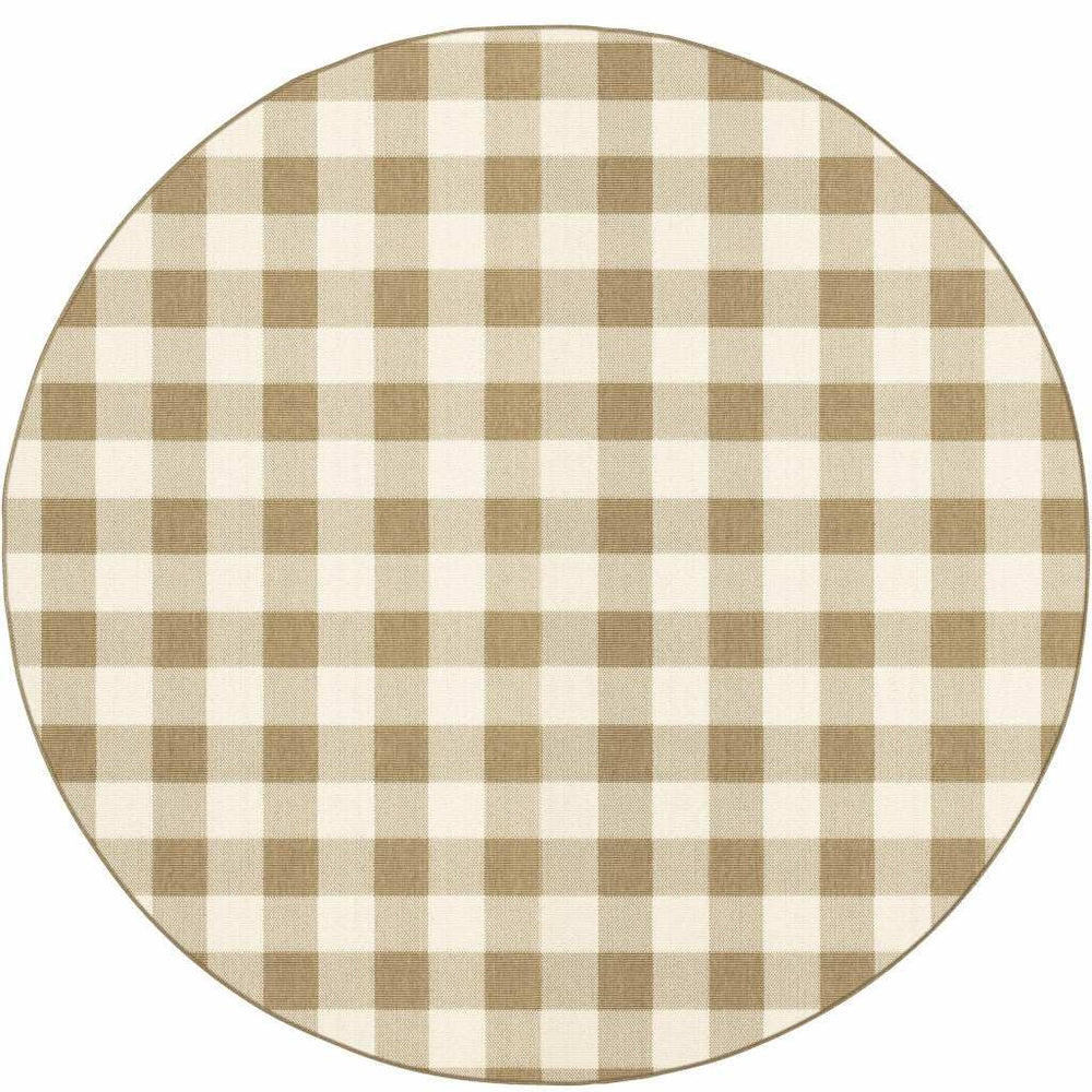 8' X 8' Gray and Ivory Round Geometric Stain Resistant Indoor Outdoor Area Rug - Homeroots - Flyclothing LLC