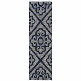 2' X 8' Blue and Ivory Geometric Stain Resistant Indoor Outdoor Area Rug - Homeroots - Flyclothing LLC