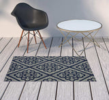 2' X 4' Blue and Ivory Geometric Stain Resistant Indoor Outdoor Area Rug - Homeroots - Flyclothing LLC