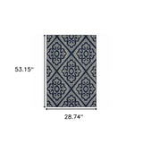 2' X 4' Blue and Ivory Geometric Stain Resistant Indoor Outdoor Area Rug - Homeroots - Flyclothing LLC