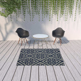 5' X 8' Blue and Ivory Geometric Stain Resistant Indoor Outdoor Area Rug - Homeroots - Flyclothing LLC