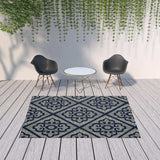 7' X 10' Blue and Ivory Geometric Stain Resistant Indoor Outdoor Area Rug - Homeroots - Flyclothing LLC