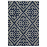 9' X 13' Blue and Ivory Geometric Stain Resistant Indoor Outdoor Area Rug - Homeroots - Flyclothing LLC
