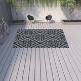 9' X 13' Blue and Ivory Geometric Stain Resistant Indoor Outdoor Area Rug - Homeroots - Flyclothing LLC