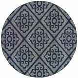 8' X 8' Blue and Ivory Round Geometric Stain Resistant Indoor Outdoor Area Rug - Homeroots - Flyclothing LLC