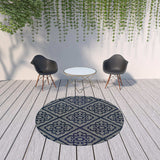 8' X 8' Blue and Ivory Round Geometric Stain Resistant Indoor Outdoor Area Rug - Homeroots - Flyclothing LLC