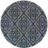 8' X 8' Blue and Ivory Round Geometric Stain Resistant Indoor Outdoor Area Rug - Homeroots - Flyclothing LLC