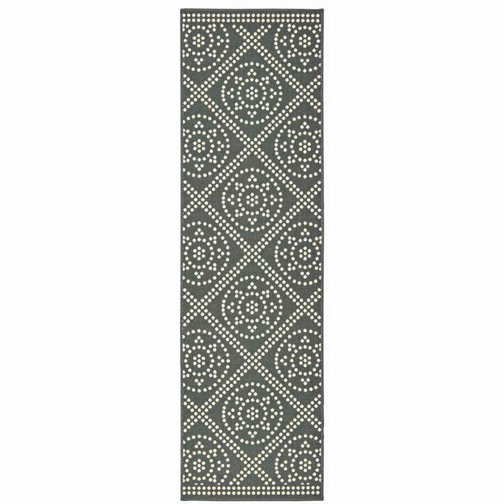 2' X 8' Gray and Ivory Geometric Stain Resistant Indoor Outdoor Area Rug - Homeroots - Flyclothing LLC