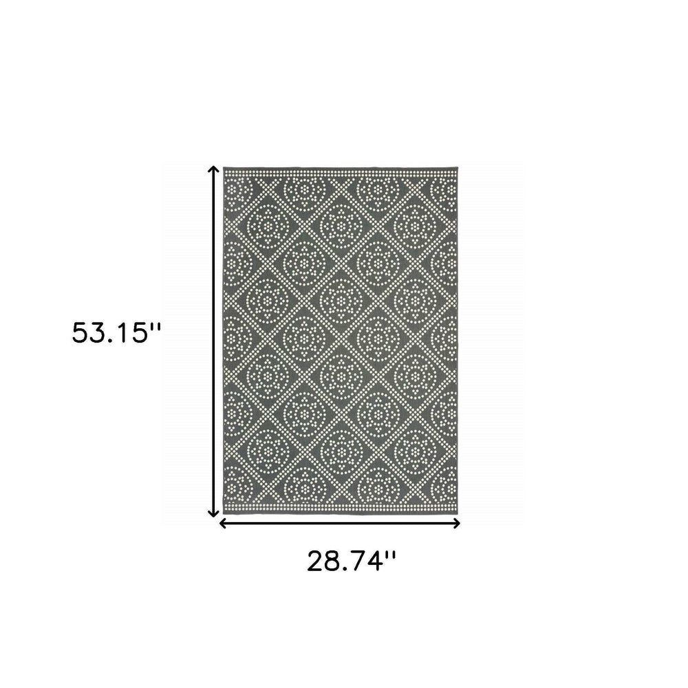 2' X 4' Gray and Ivory Geometric Stain Resistant Indoor Outdoor Area Rug - Homeroots - Flyclothing LLC